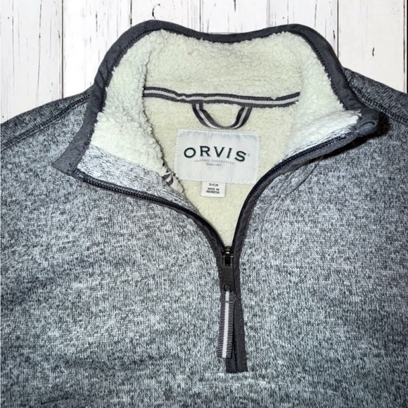 Orvis Sherpa Lined 1/4 Zip Pullover Sweater Men’s Small Gray Fleece Lined Jacket - Picture 5 of 13